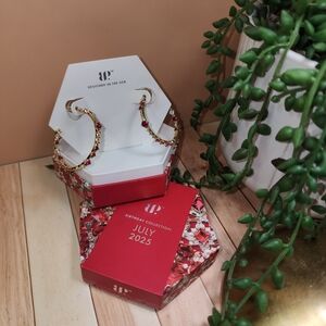 Gold and Red Crystal Hoop Earrings